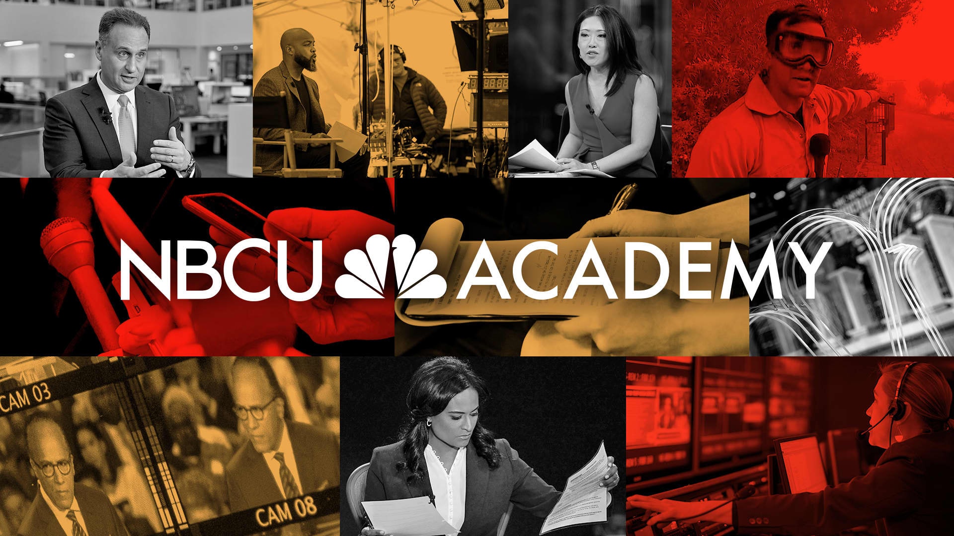 Journalists and media professionals in a broadcast newsroom